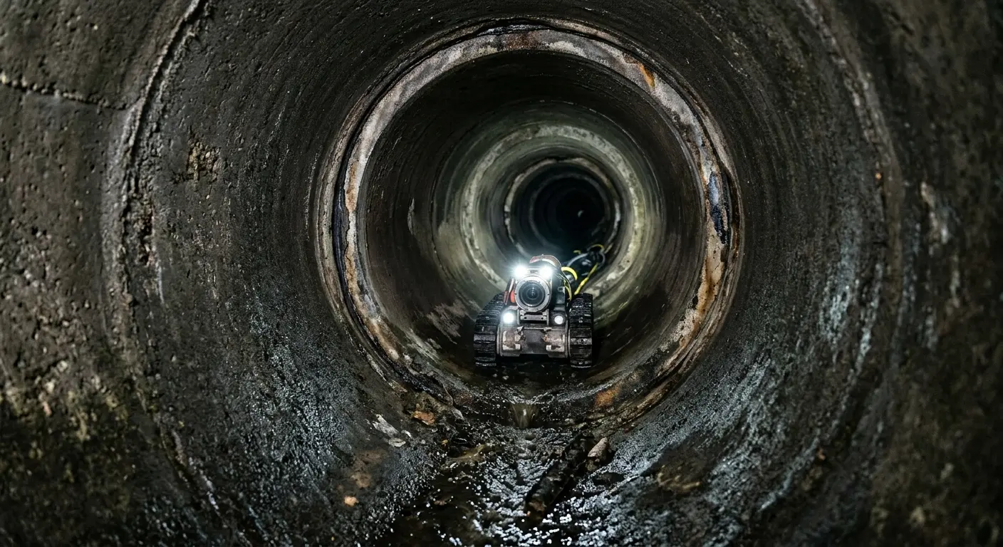 Robotic sewer camera inspecting pipe interior for Drain Snake Service in Chesterland